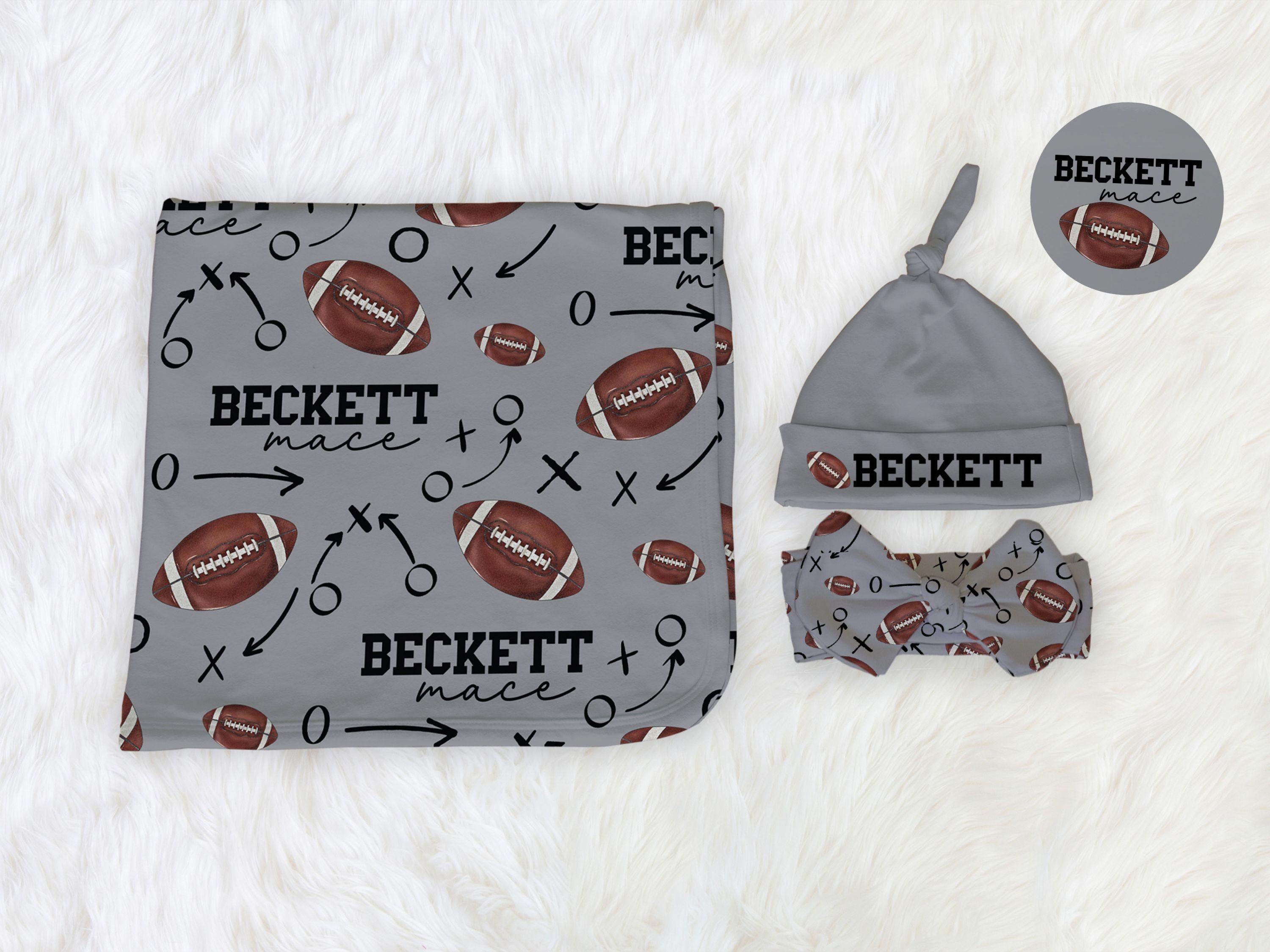 Football Baby Blanket, Football Customizable Swaddle Set, Custom Sports Gift for New Football Parents Baby Shower Personalized Photo Prop