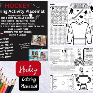 Mantel individual de actividad para colorear de hockey - Aprende sobre hockey - Descarga digital