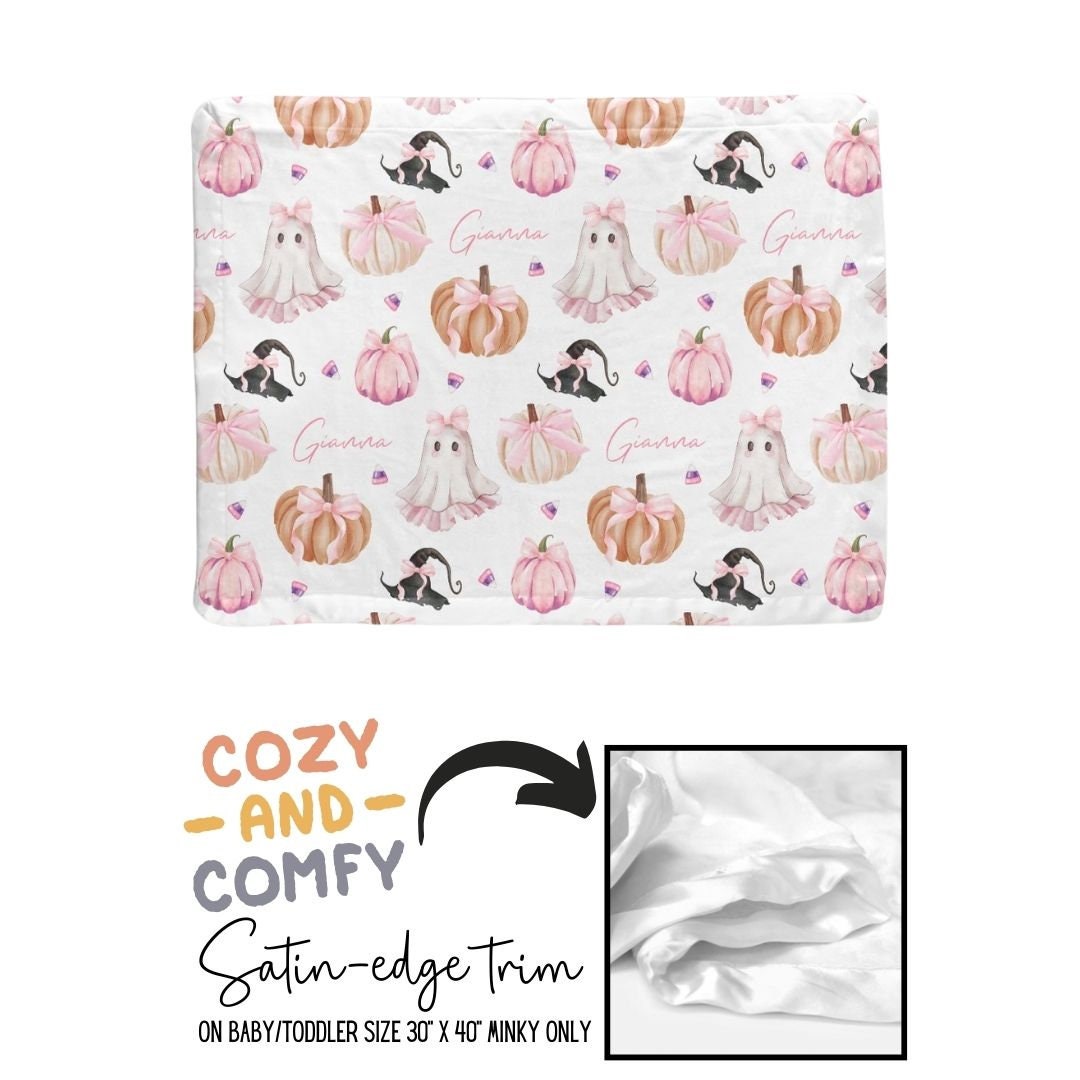 Coquette Bow Halloween Name Blanket - Girly Halloween - Little Girl Halloween Gift