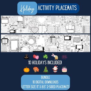 Holiday Coloring Activity Placemat Digital Download Bundle, Festive Learning Sheets, Christian School Party Favor, Educational Kid Menu
