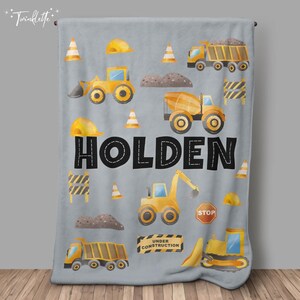 Personalized Construction Truck Blanket - Customized Gift for Little Builders - Truck Lover Gift - Name Blanket - Nursery Room Decor