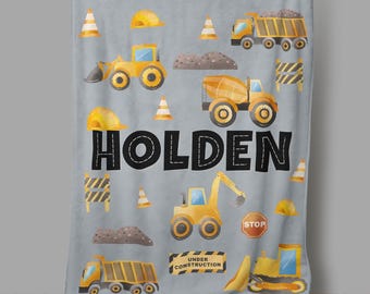 Gepersonaliseerde deken voor bouwtrucks: Little Builder-deken