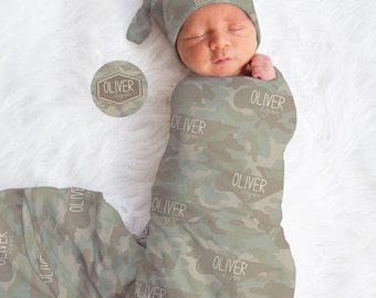Personalized Camo Baby Blanket: Minky or Sherpa Swaddle Set