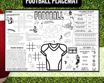 Football Activity Placemat: Birthday Party Table Game (Digital Download 17"x11")