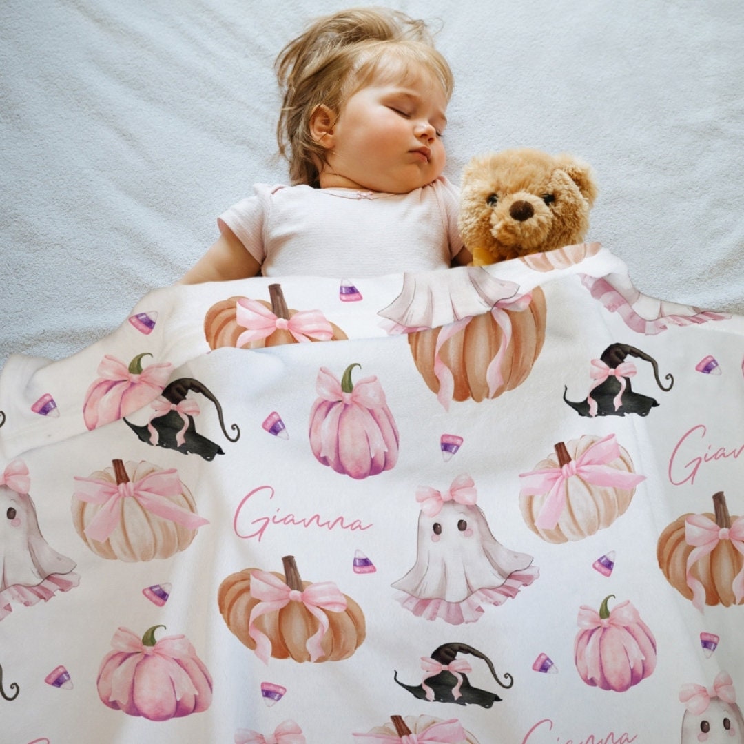 Coquette Bow Halloween Name Blanket - Girly Halloween - Little Girl Halloween Gift
