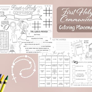 Tovaglietta da colorare per la prima comunione, tovaglietta di carta per l'educazione religiosa della chiesa cattolica, fede, download digitale