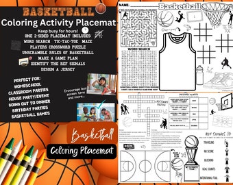 Basketball Coloring Activity Placemat - Fun and Learning Sport Digital Download