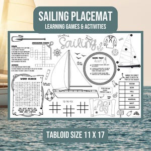 Sailing Learning Placemat Nautical Birthday Party Favor Sailor Coloring Activity Games Homeschool Printable