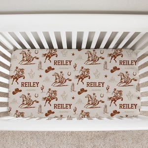 Western Cowboy Crib Sheet, Personalized Crib Bedding, Custom Western Rodeo Nursery, Vintage Cowboy Nursery Decor