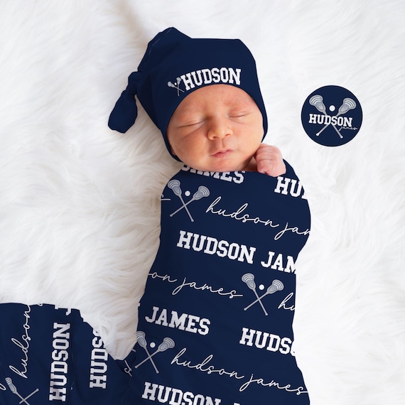 Personalized Lacrosse Baby Blanket, Lax Swaddle Set, Sports Theme