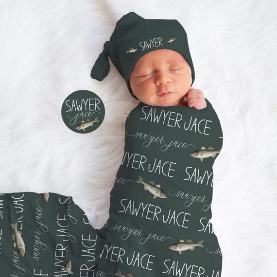 Personalized Bass Fishing Baby Swaddle, Custom Fish Blanket