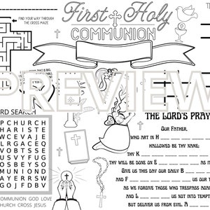 First Holy Communion Coloring Placemat Catholic Church Religious