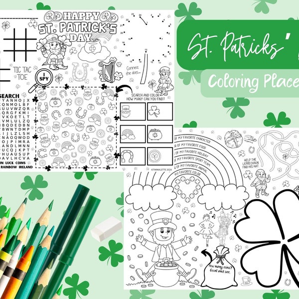 St. Patrick's Day Coloring Placemat with Word Search: 4 Reasons Why I'm Lucky + Bonus Activities