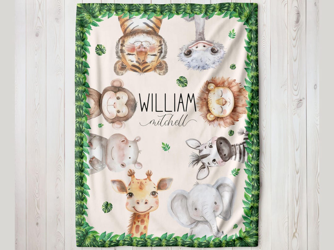 Personalized Safari Animals Blanket, Jungle Nursery Decor, Baby Shower ...