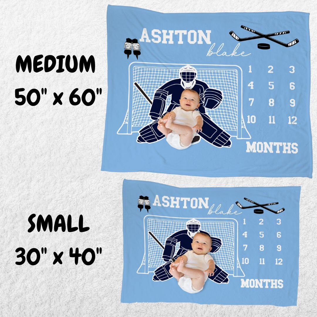 Hockey Milestone Baby Blanket Monthly Hockey Goalie for Babys First Year Newborn Photo Prop Personalized Newborn Sports Blanket Etsy Canada