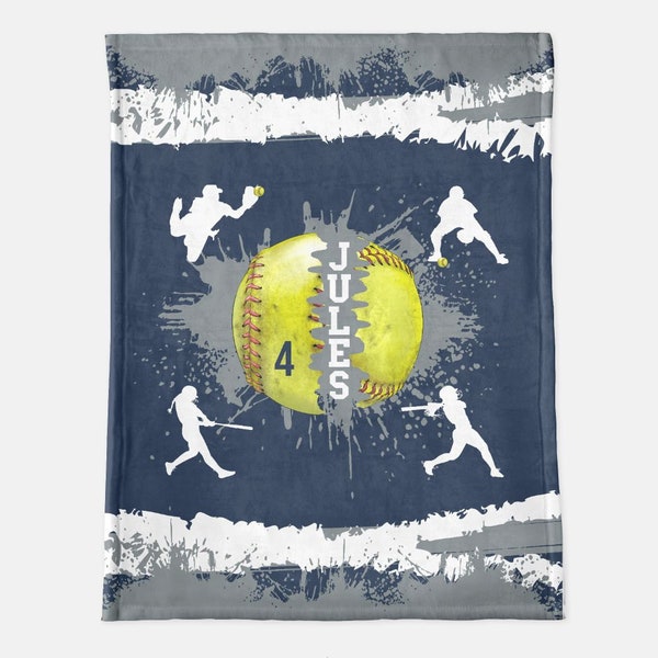 Girls Softball Blanket - Personalized with Team Colors, Name, and Number - Choose Minky or Sherpa - Ideal Gift for Athlete!