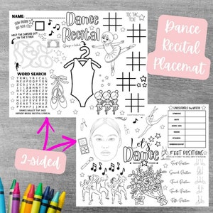 Dance Recital Placemat- Dance Activity- Dance Coloring
