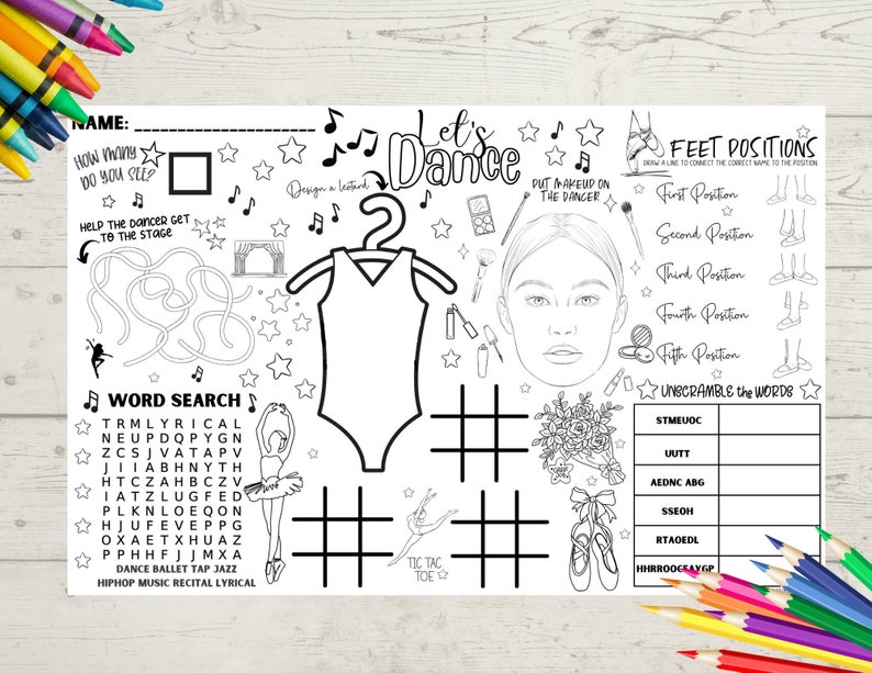 Dance Recital Activity Placemat: Coloring Page (digital Download) - Etsy
