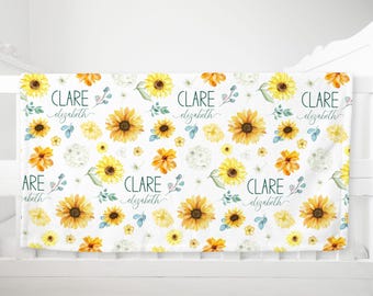 Personalized Sunflower Baby Blanket: Floral Nursery Decor, Minky or Sherpa