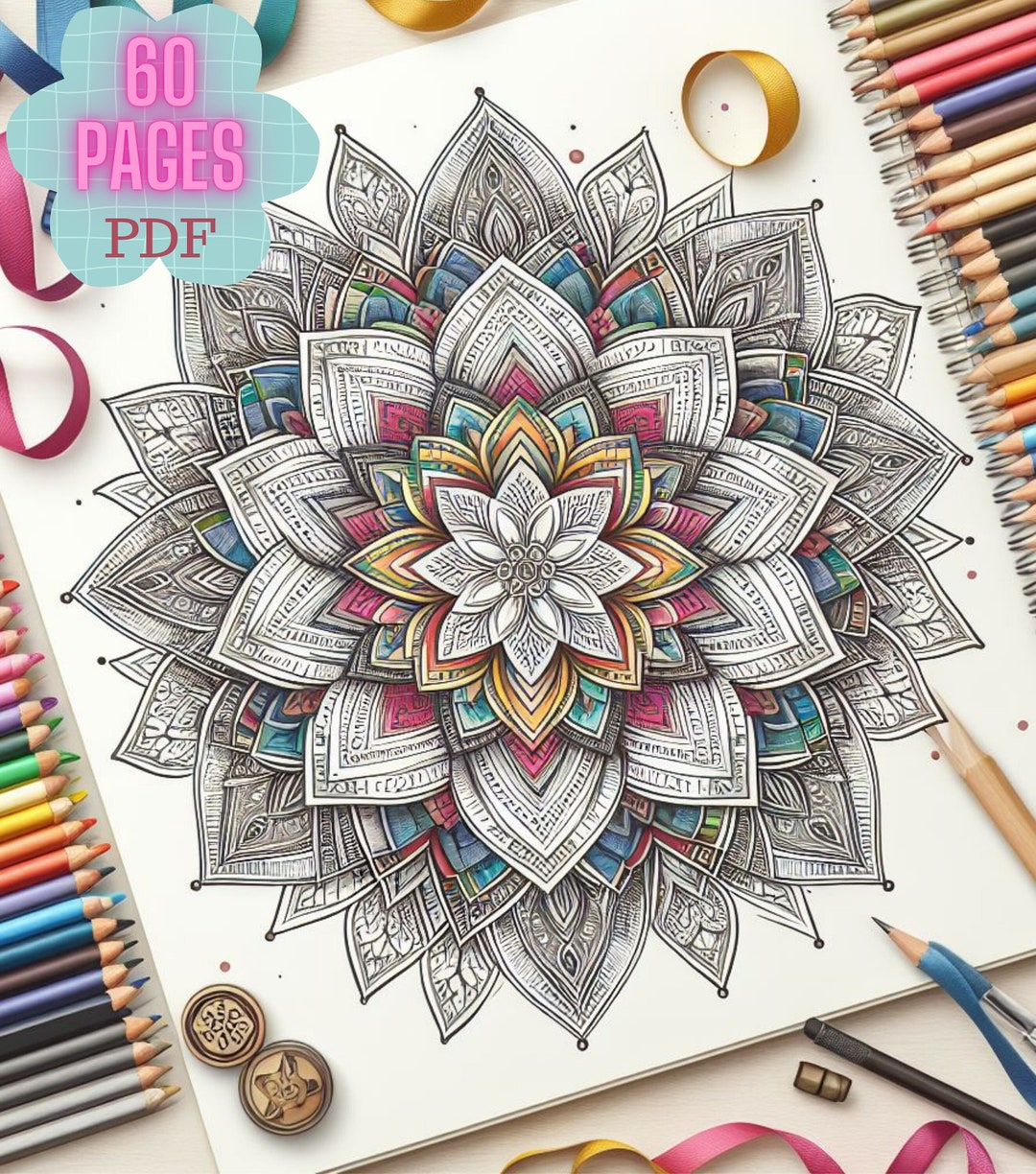 60 Mandala Coloring Pages/printable Coloring Pages/ Print and Color
