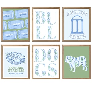 UGA Inspired  Collegiate  Dorm Prints - University of Georgia Blue and Green