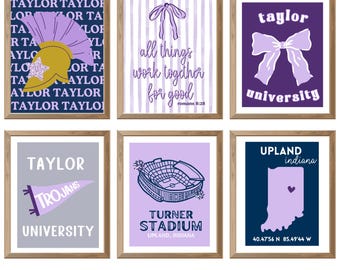 Taylor university Inspired Collegiate  Dorm Prints - Purple and Navy