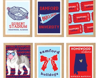 Samford University Collegiate  Dorm Prints -  Red