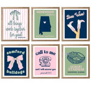 SAMFORD UNIVERSITY Inspired Collegiate  Dorm Prints -  Custom Pink Navy and Green