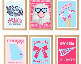 Georgia Southern Collegiate  Dorm Prints - Pink and Aqua