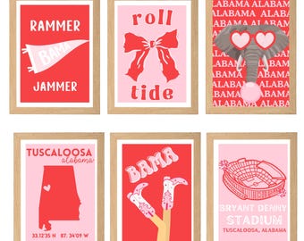 Alabama Inspired Collegiate  Dorm Prints - Pink and Red