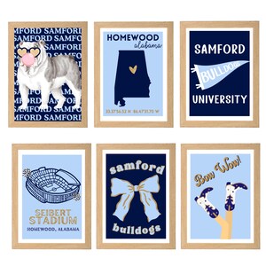 SAMFORD UNIVERSITY Inspired Collegiate  Dorm Prints -  Navy and Gold