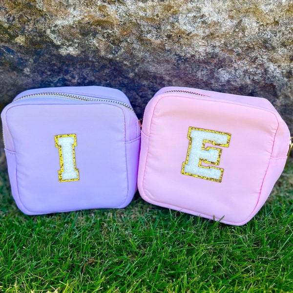 Small Preppy Personalized Pouches- SMALL  Nylon cosmetic bags with patches