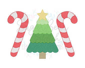 Scallop Christmas Tree w Star & Candy Canes - Sketch Fill, Winter Holiday Christmas Trio TIAR | Machine Embroidery Design - INSTANT DOWNLOAD