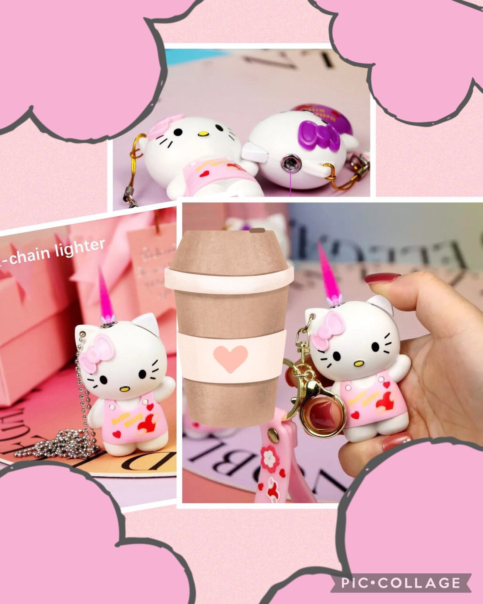 2023 Rose Paillettes Hello Kitty Rose Flamme Briquet de Poche Rechargeable  Kawaii Mignon Coupe-Vent Flamme Butane Lampe de Poche Briquet