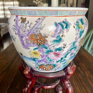 Vintage Antique Koi Fish Flower Bowl Planter Jardiniere Chinese Chinoiserie