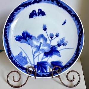 Antique Japanese Blue OLD IMARI ware Pottery Plate Dish Flower Butterfly 12inch
