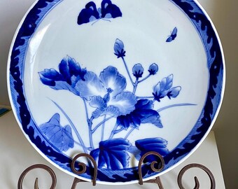 アンティーク 日本製 ブルー オールド 伊万里焼 陶器 皿 花 蝶 12