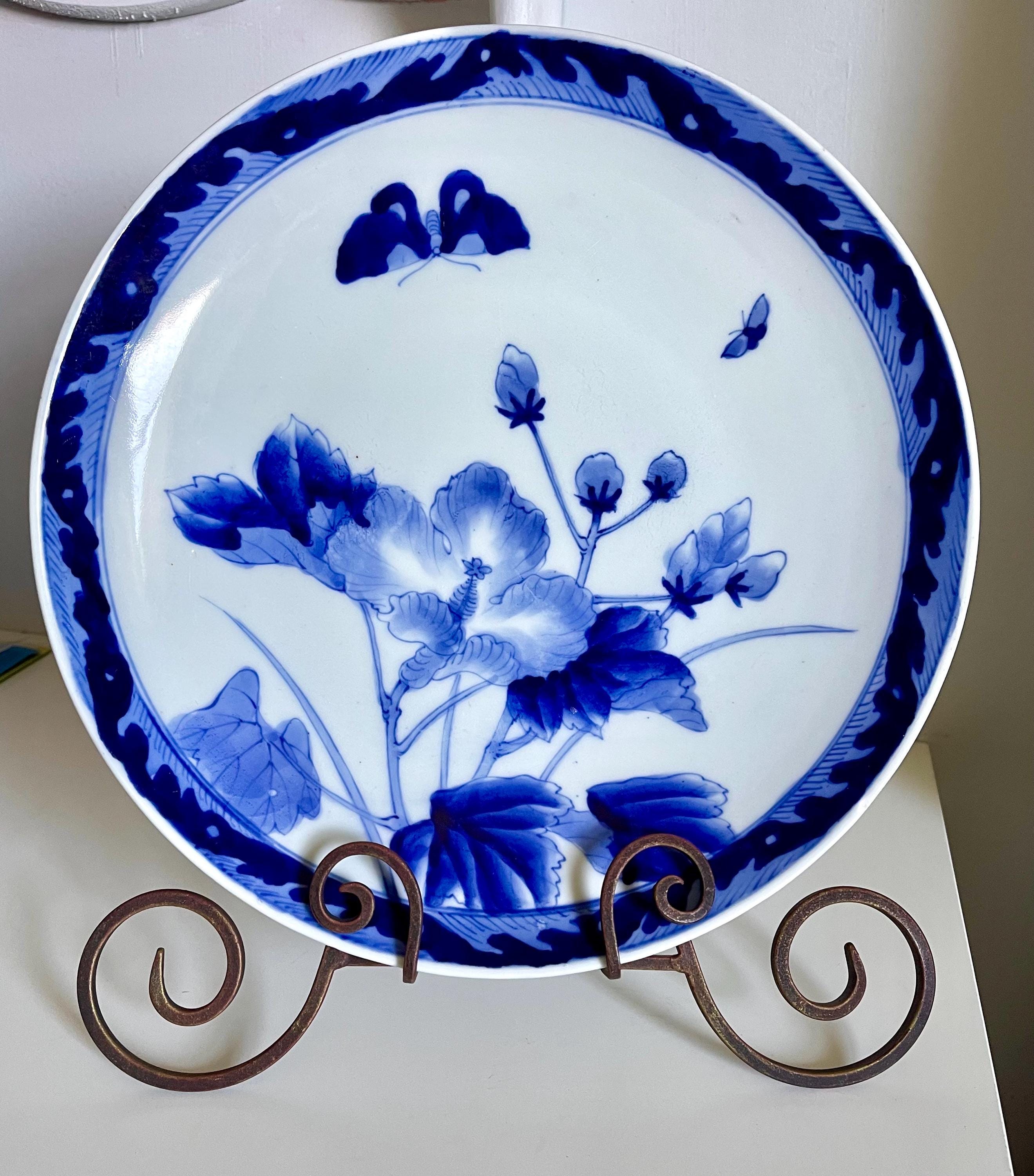アンティーク 日本製 ブルー オールド 伊万里焼 陶器 皿 花 蝶 12