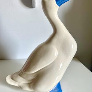 Vintage 8x11 Ceramic White Goose Duck Figure Blue Beak and Feet Hand Painted