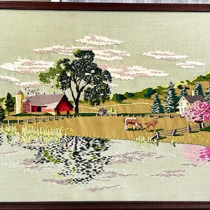 Cuadro vintage enmarcado de Paragon Peaceful Pasture, bordado a mano, 45 x 60 cm