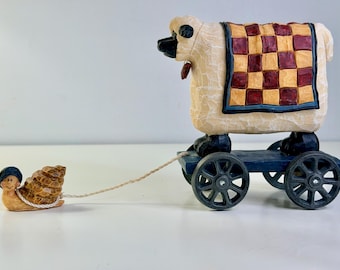 Boyds Carvers Choice Merino Woolmore Chauncey Sheep Pull Toy LE 2631 1999 VTG