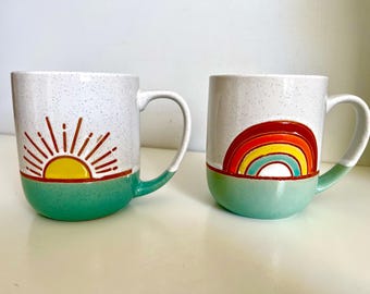 2 voor 1 prijs Potters Corner Rainbow Happy And Sun mintgroene en witte mok met kopjes