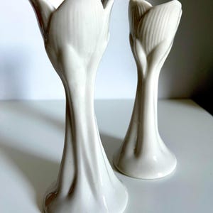 2 VTG White MCM Tulip Flower Pedal Candlesticks  made by Colonial Candle Japan 1970s