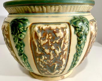 Vintage Roseville aardewerk stijl groene wijnstok jardiniere plantenbak 7" ongemarkeerd