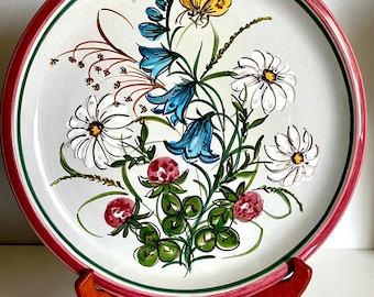 MCM Vintage Ulmer Keramik Germany handgeschilderd bord met vlinderbloemen 12 inch