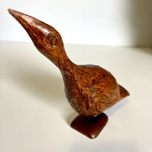 Vintage Mid Century Modern 8 Inch Hand Carved Bird On Stand Sculpture