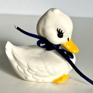 Small Vintage White Ceramic Duck Goose Hand Painted Figurine