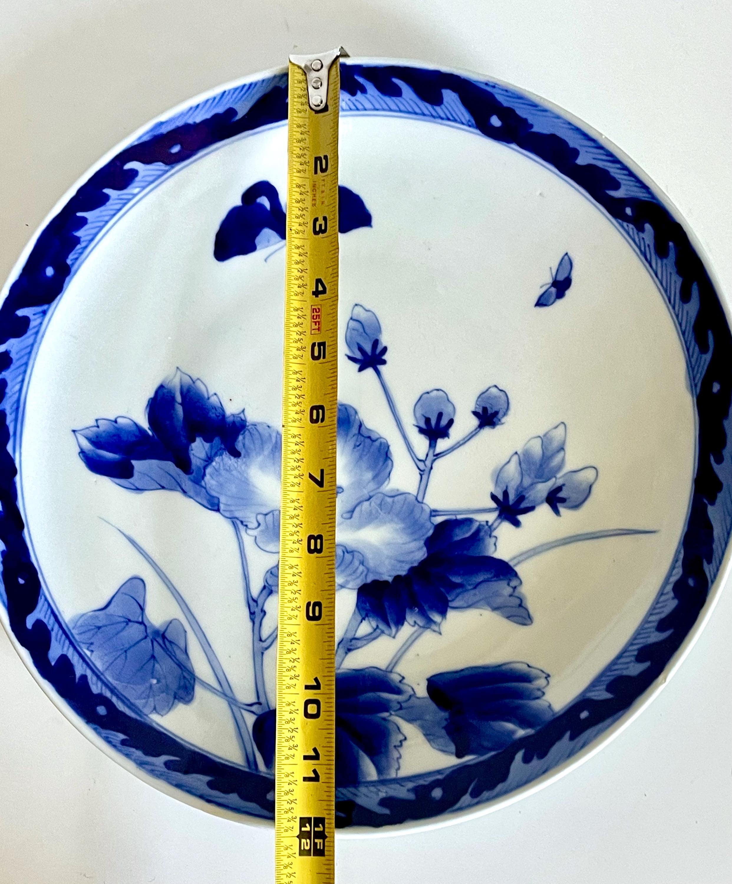 アンティーク 日本製 ブルー オールド 伊万里焼 陶器 皿 花 蝶 12