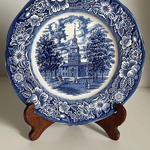 Vintage Liberty Blue Staffordshire Ironstone dinner plate Independence Hall