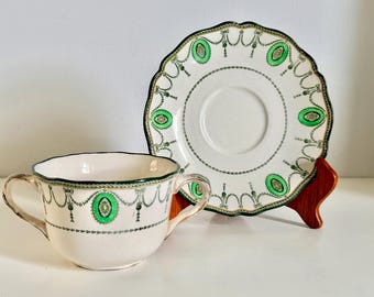 Vintage Royal Doulton Countess crème soepkom en schotel groen, Engeland, Rd 523784